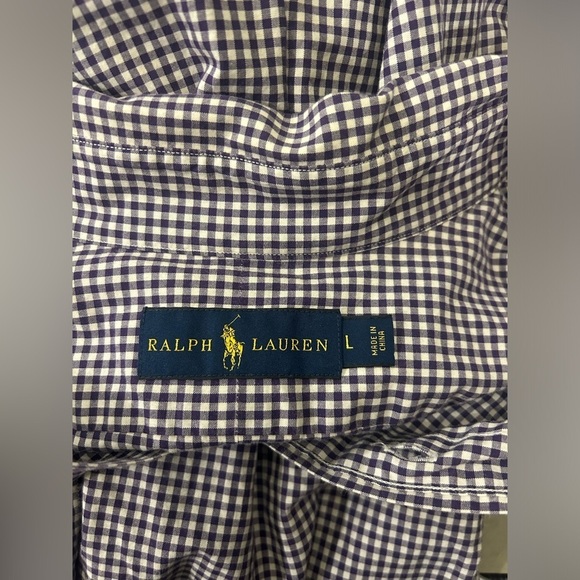 Ralph Lauren Button Down Shirt Mens Large Long Sleeve Purple White Gingham - Picture 3 of 8